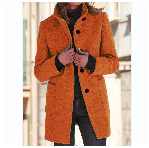 Classic Wool Blend Coat for Women - Stand Collar Fall Winter Jacket