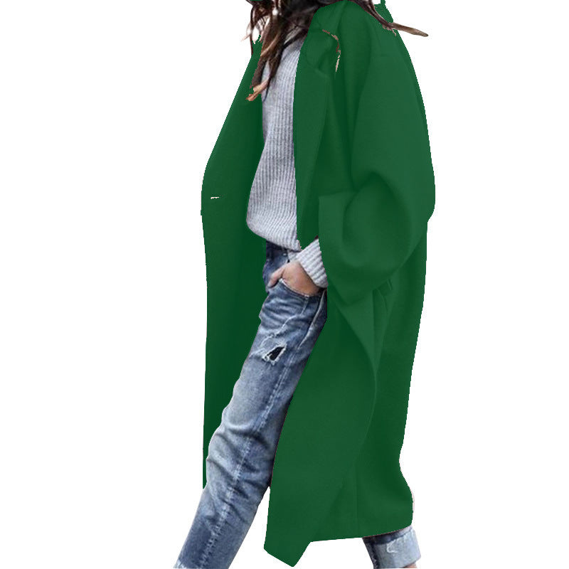 Women's Long Wool Coat - Single Breasted Lapel Winter Jacket