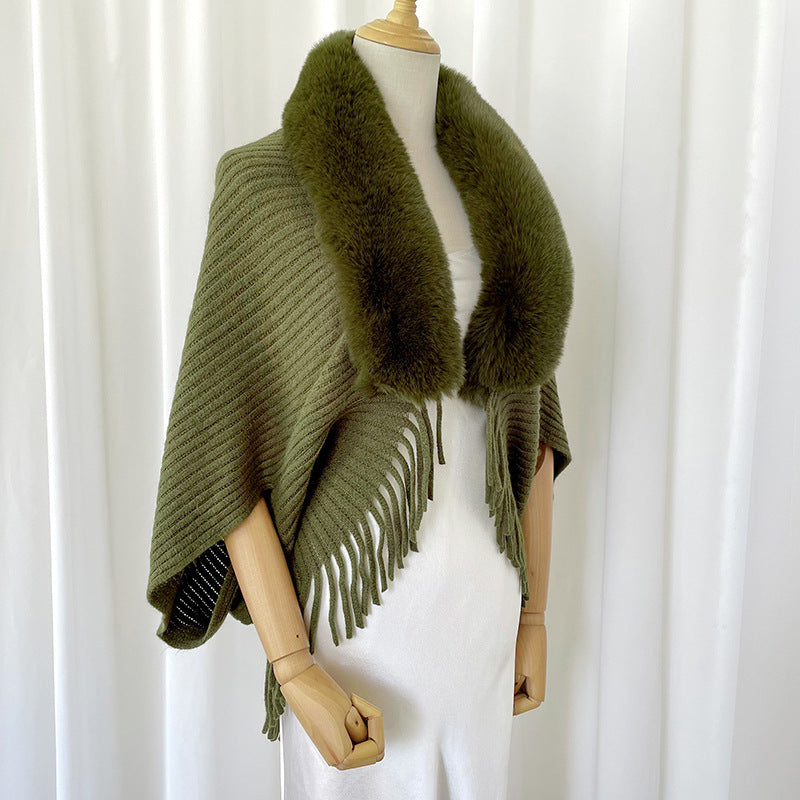 Cashmere Winter Scarf - Women's Warm Wrap with Fur Trim