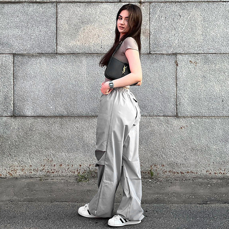 Solid Color Cargo Pants - Women's Multi-Pocket Casual Trousers