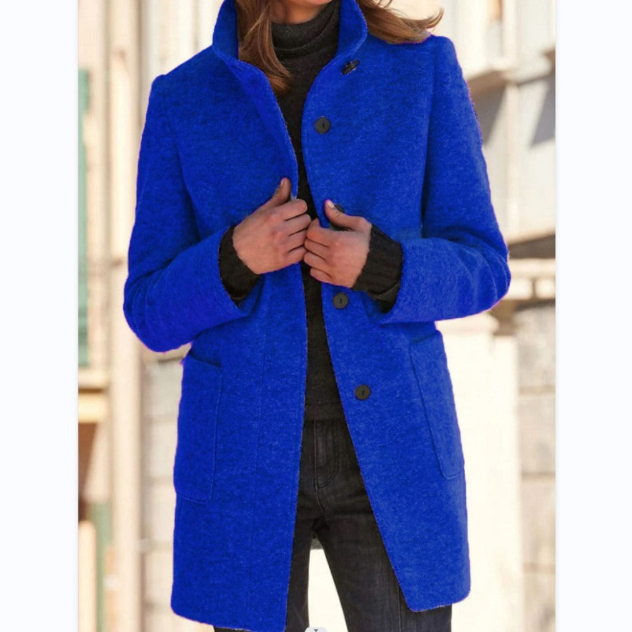 Classic Wool Blend Coat for Women - Stand Collar Fall Winter Jacket