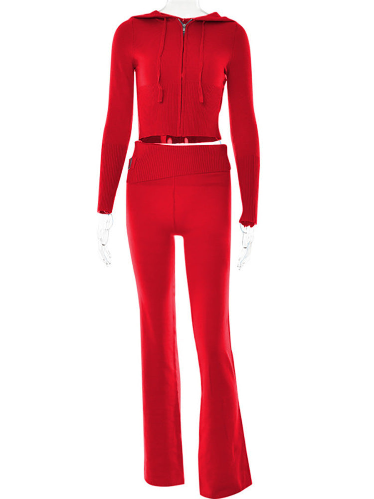 Women's Hoodie Suit - Casual Long Sleeve Sweater & High Waist Pants Set