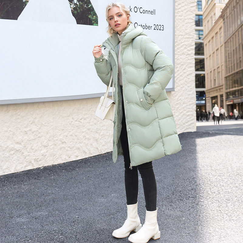 Mid-Length Down Puffer Jacket - Women's Hooded Winter Coat
