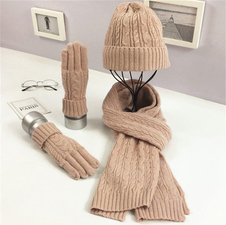 Winter 3-Piece Set - Knit Hat Scarf Gloves Warm Accessories