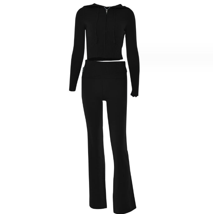 Women's Hoodie Suit - Casual Long Sleeve Sweater & High Waist Pants Set