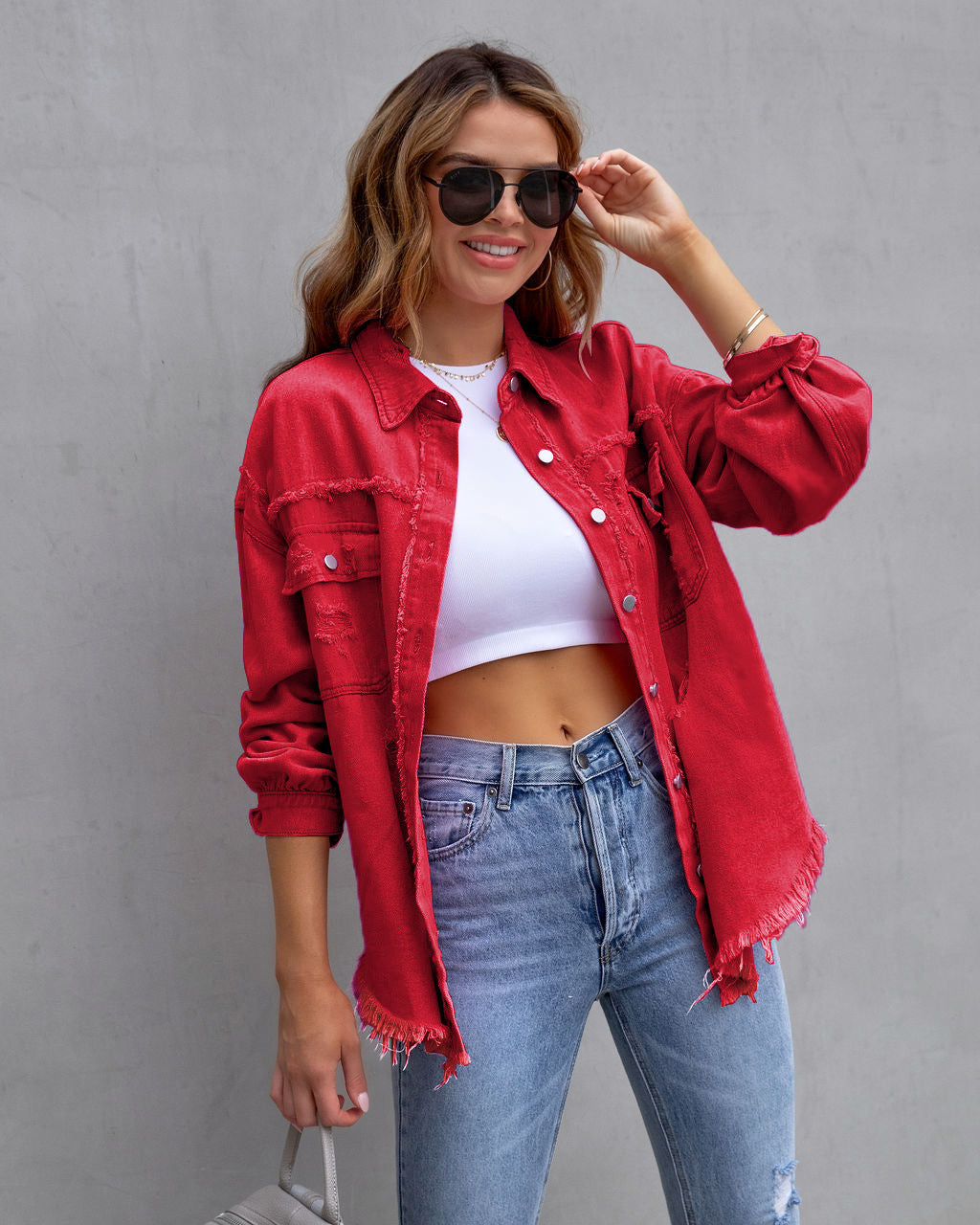 Vintage Ripped Denim Jacket for Women - Spring/Fall Casual Wear