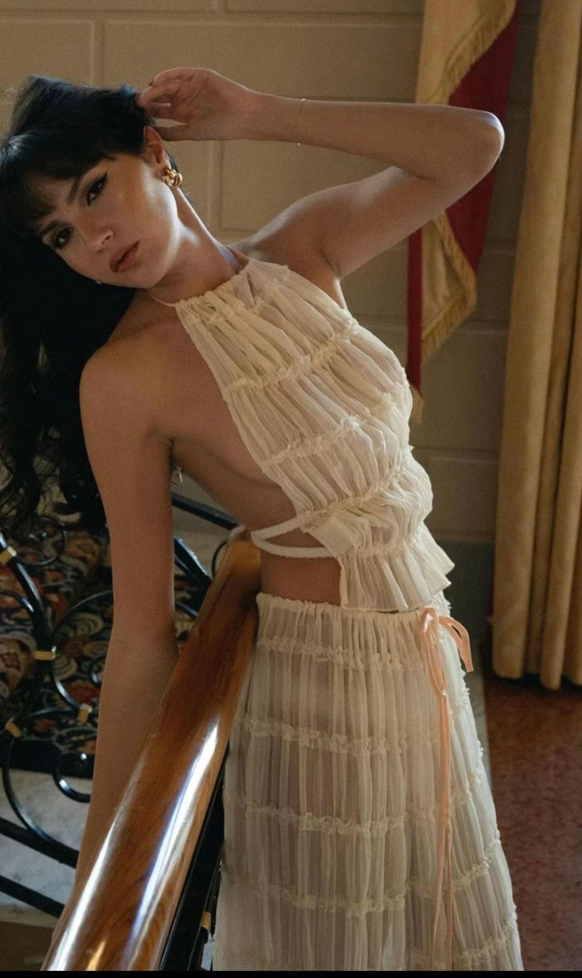 Women's 2 Piece Beach Set - Halter Crop Top & Pleated Maxi Skirt