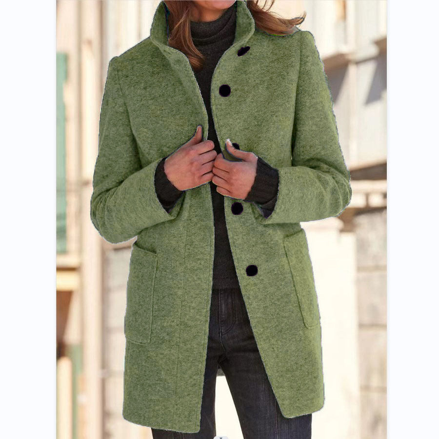Classic Wool Blend Coat for Women - Stand Collar Fall Winter Jacket
