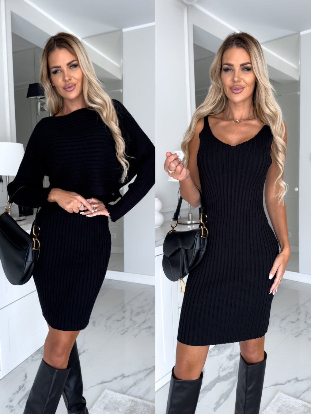 Two Piece Ribbed Knit Tank Top & Skirt Set