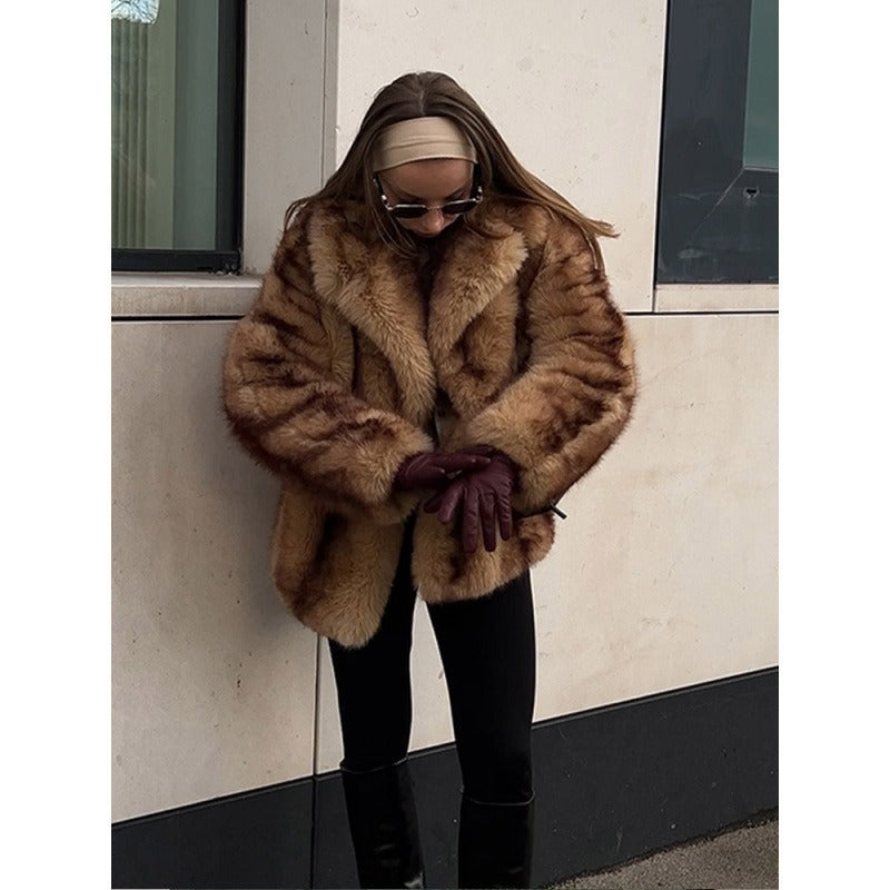 Faux Fur Short Coat - Women's Oversized Warm Jacket