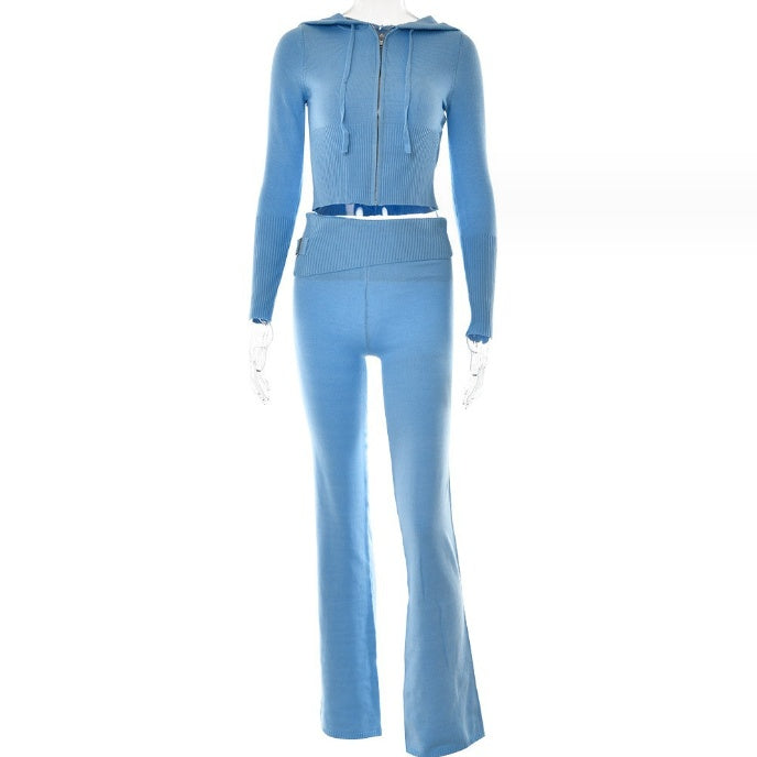 Women's Hoodie Suit - Casual Long Sleeve Sweater & High Waist Pants Set