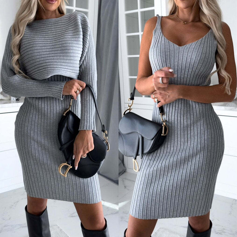 Two Piece Ribbed Knit Tank Top & Skirt Set