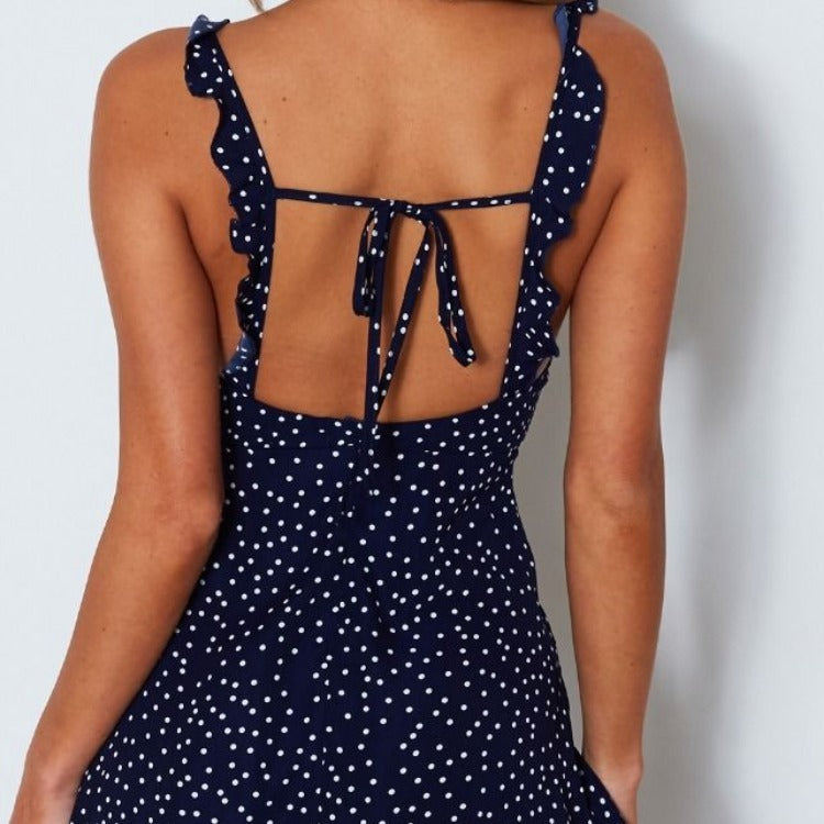 Polka Dot Lace Trim Mini Dress