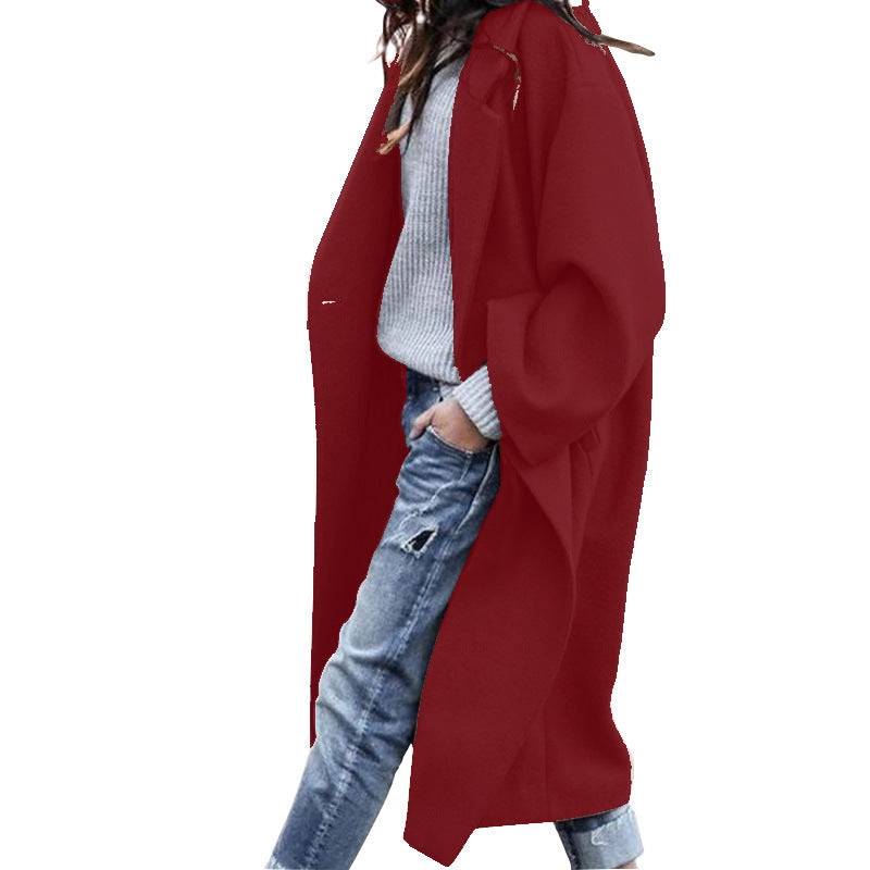 Women's Long Wool Coat - Single Breasted Lapel Winter Jacket