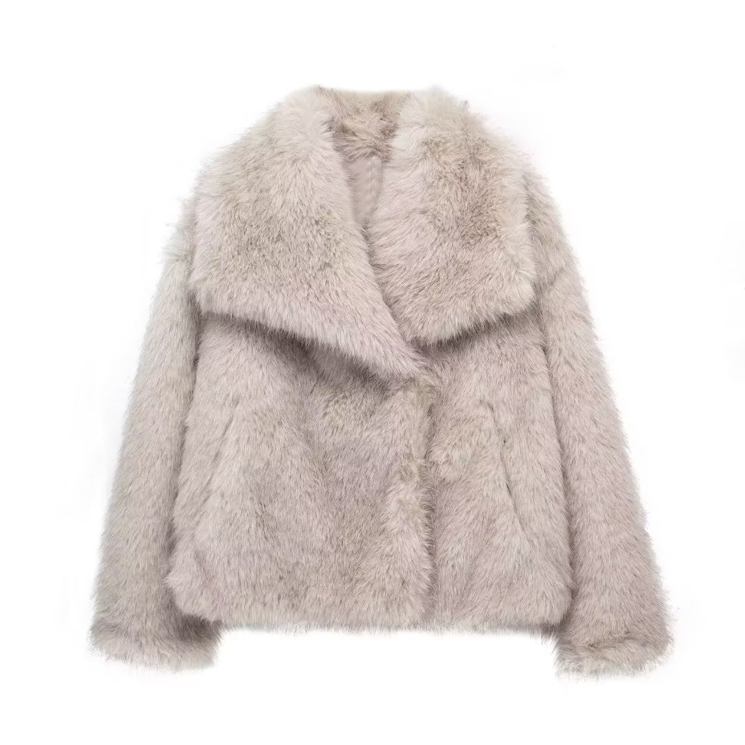 Women's Fluffy Plush Coat - Winter Warm Lapel Jacket