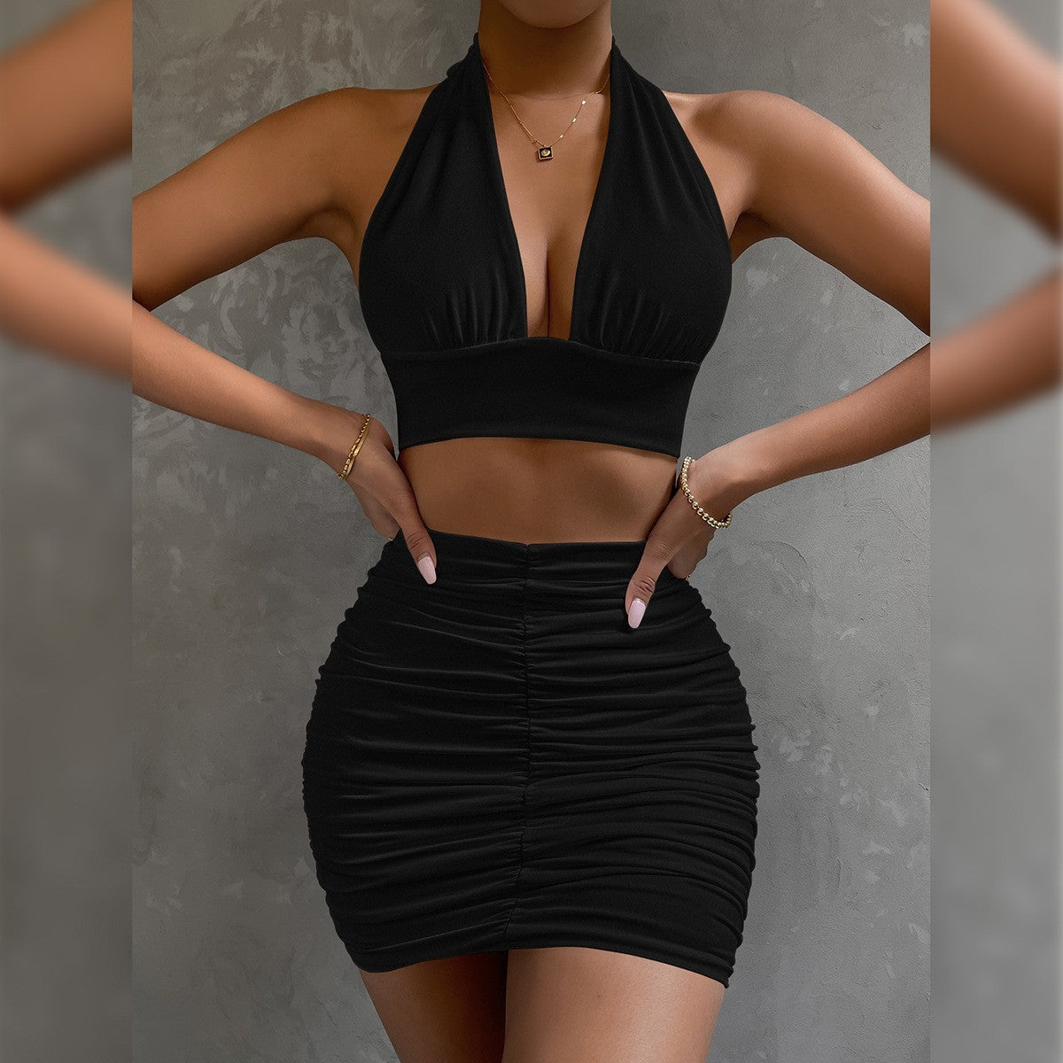 Halter Top & Ruched Skirt Set