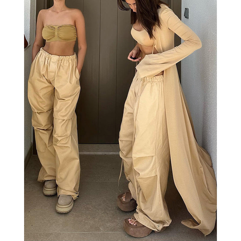 Solid Color Cargo Pants - Women's Multi-Pocket Casual Trousers